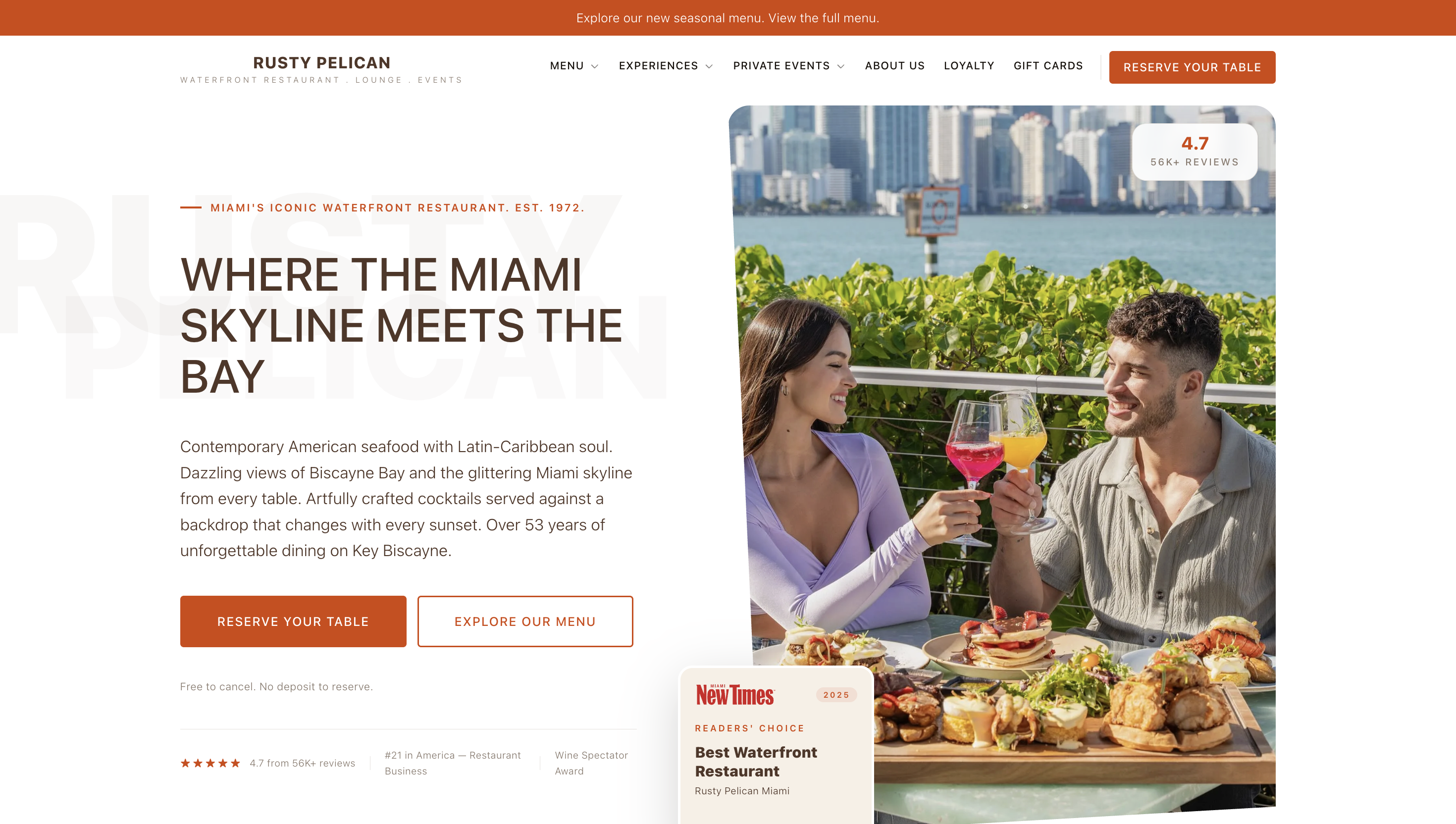 Rusty Pelican Miami desktop website, designed by Button Up Media