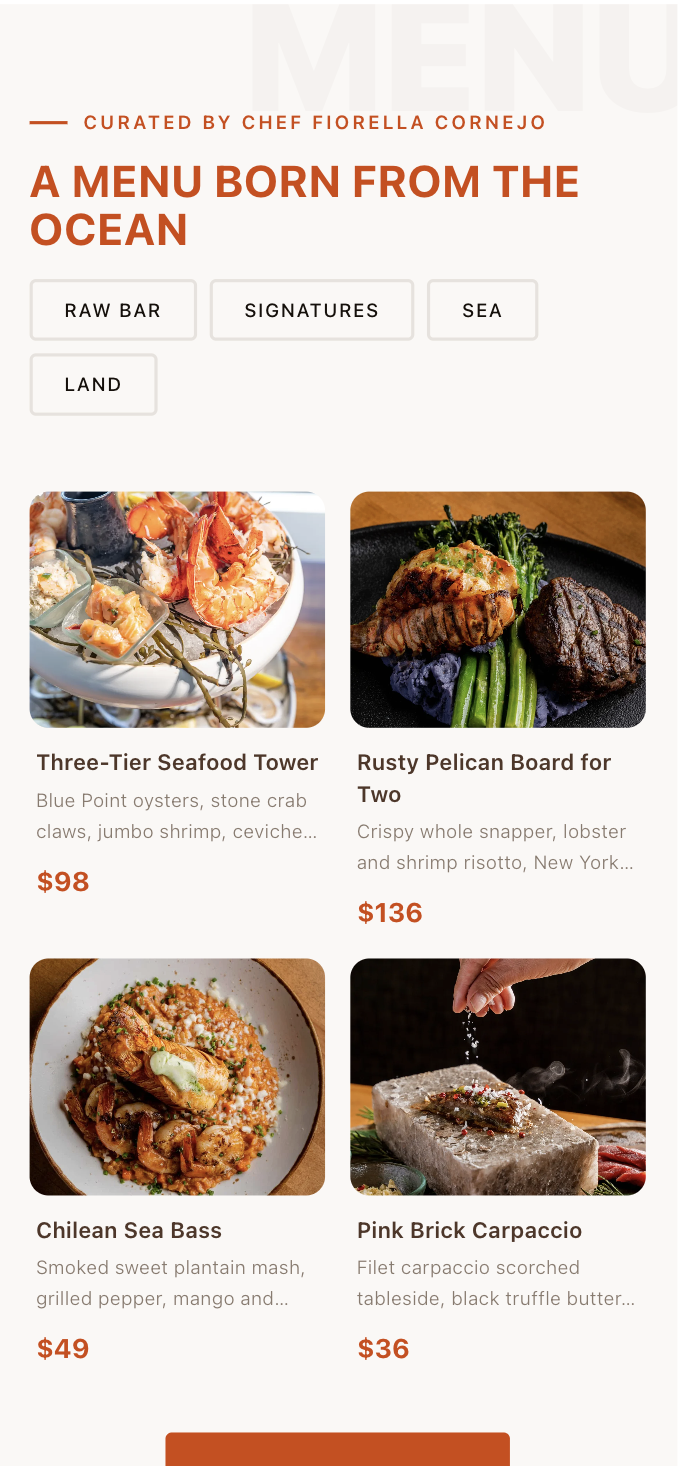 Rusty Pelican Miami mobile website, designed by Button Up Media
