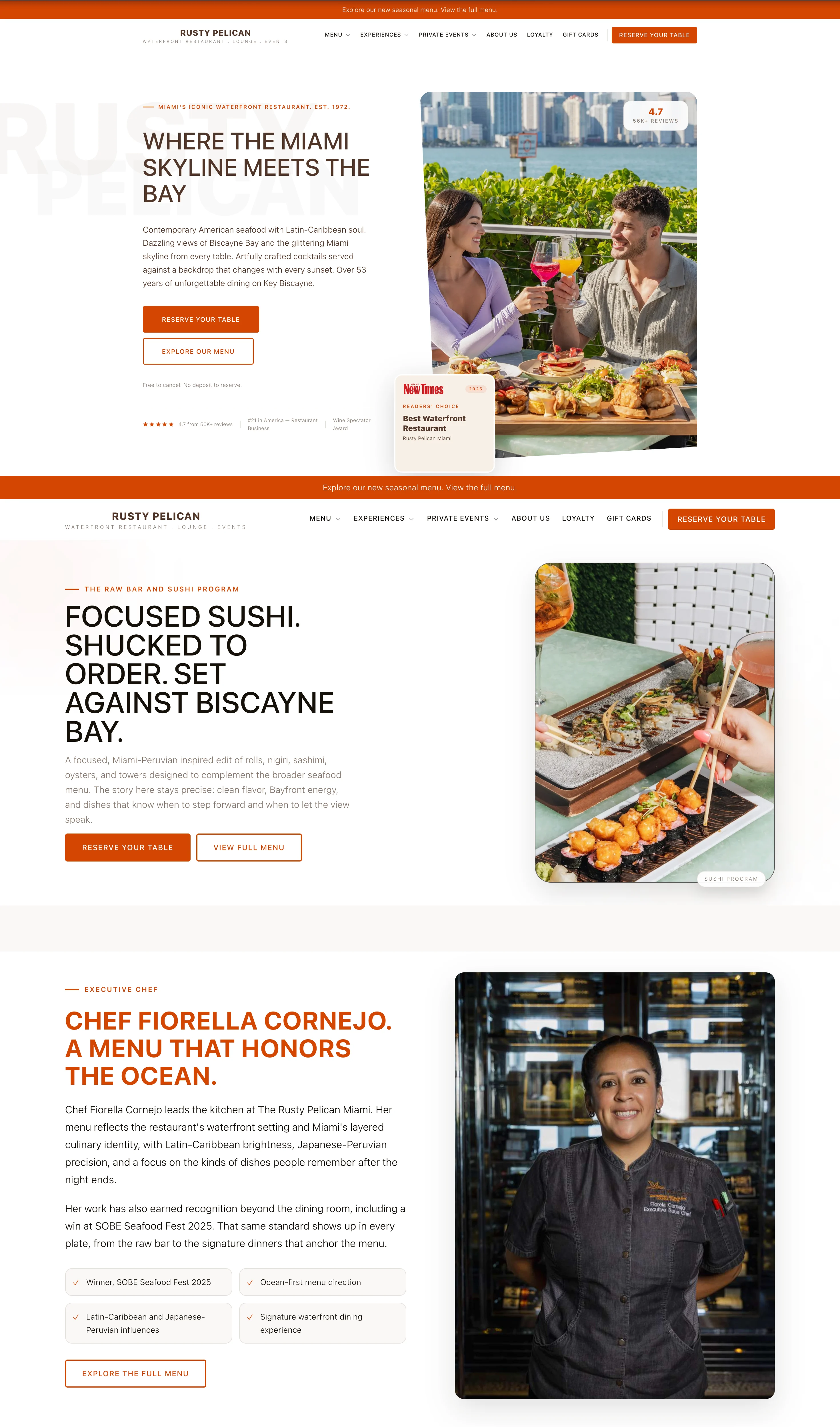 The full Rusty Pelican homepage Button Up Media designed and built